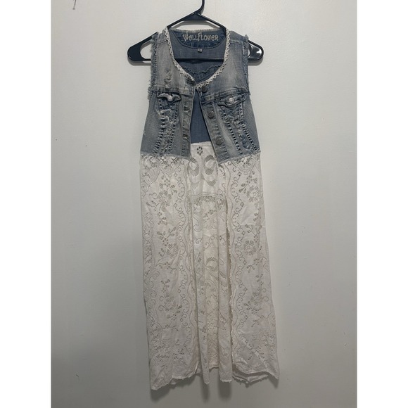 Wallflower Jeans Jackets & Blazers - Wallflower Denim Vest White Lace Floral Extender Hem Women's Size XL